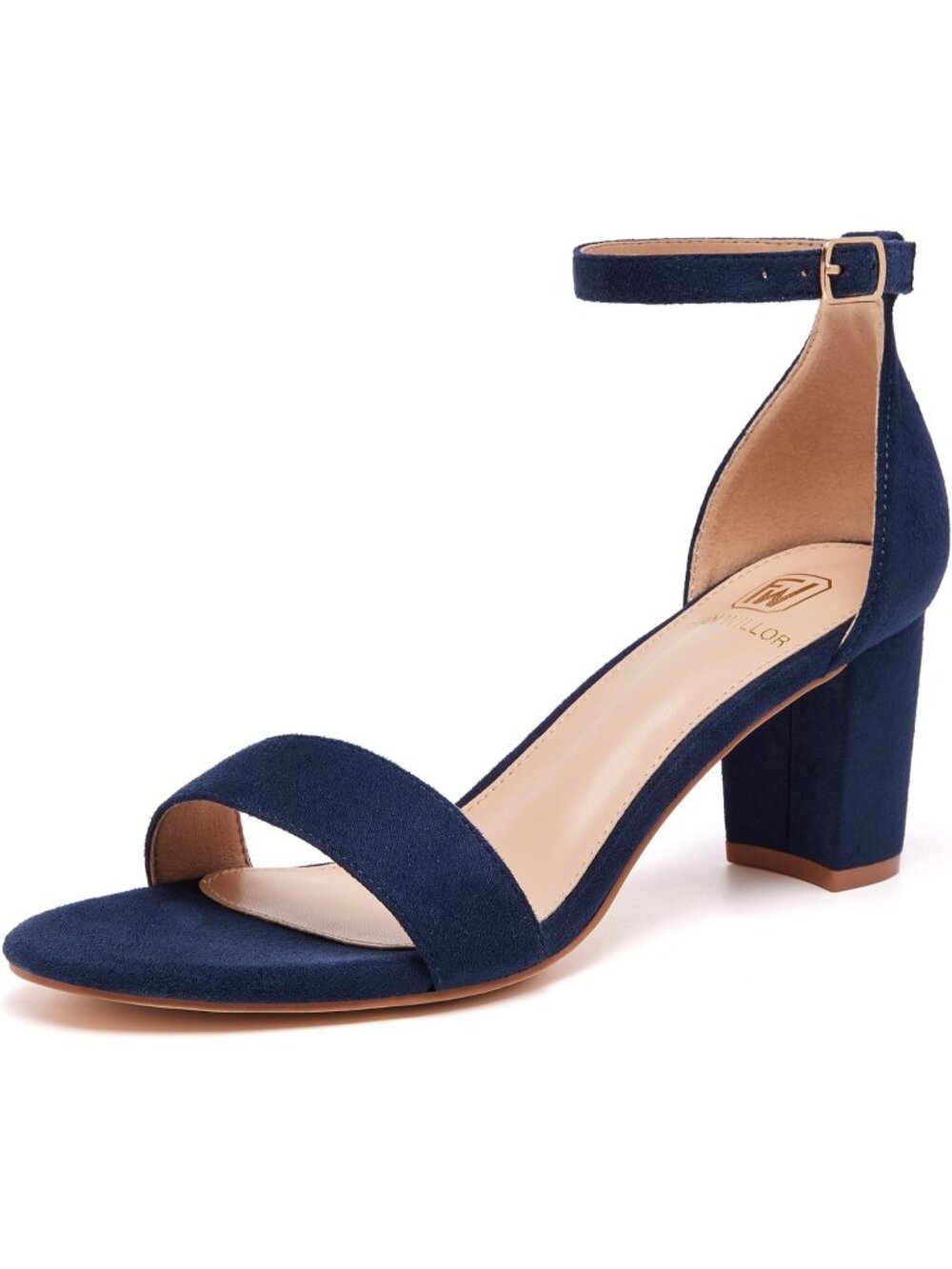 Women's Blue Suede Comfortable Open Toe Low Chunky Short Fashion Dress Heels